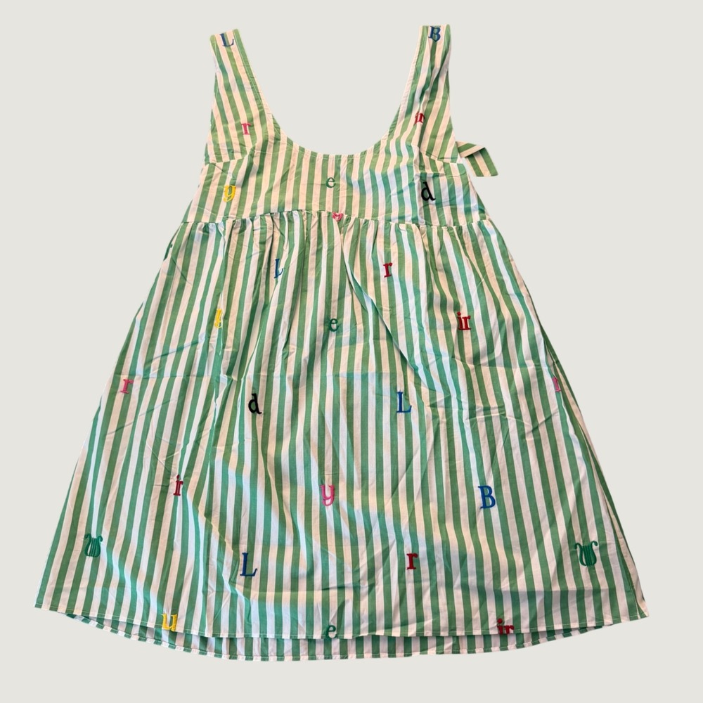 Anthropologie Pilcro Dress M Striped Alphabet Embroidered Cotton Mini Green